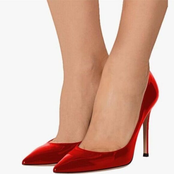 FSJ Red Pointed Toe Pumps High Heel Sexy Stilettos Office Cute Dress Shoe - Picture 1 of 8